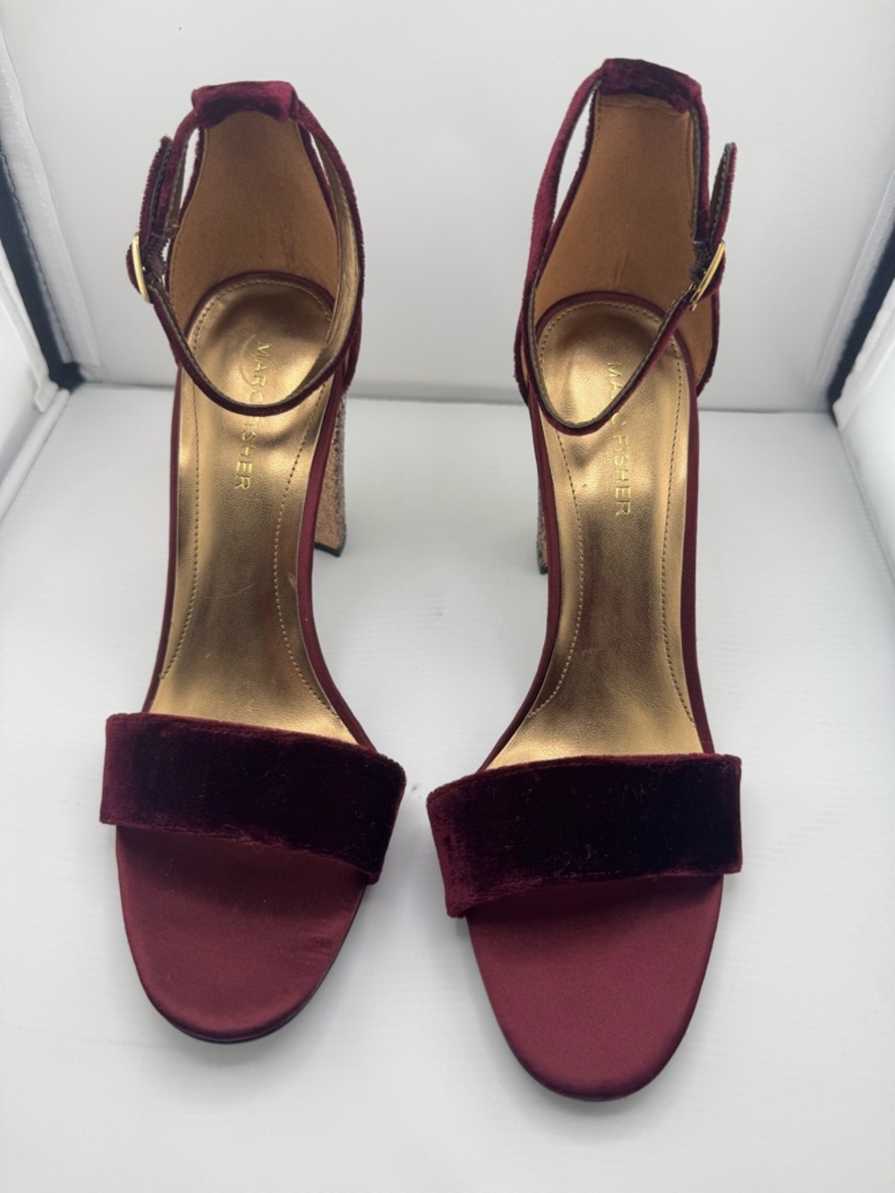 Marc Fisher Burgundy Velvet Ankle-Strap Heels